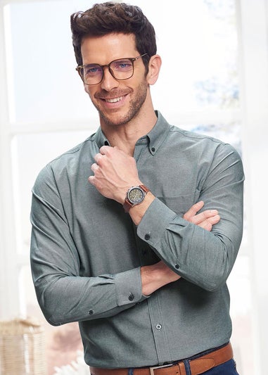 Cotton Traders Steel Green Iconic Long Sleeve Plain Oxford Shirt