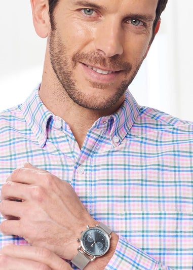 Cotton Traders Soft Raspberry Iconic Long Sleeve Patterned Oxford Shirt