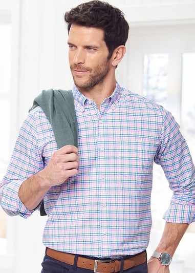 Cotton Traders Soft Raspberry Iconic Long Sleeve Patterned Oxford Shirt