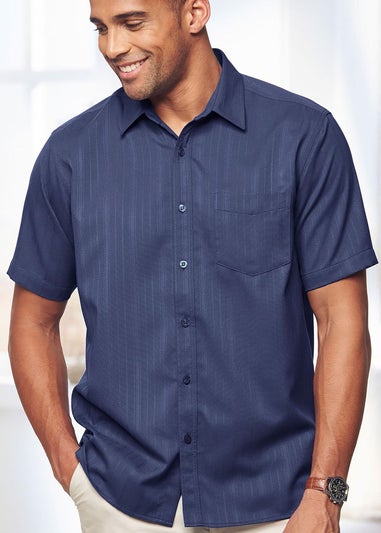 Cotton Traders Blue Moon Short Sleeve Classic Soft Touch Jacquard Shirt