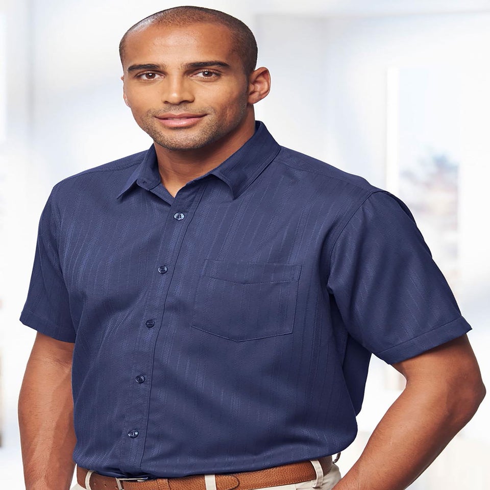 Cotton Traders Blue Moon Short Sleeve Classic Soft Touch Jacquard Shirt