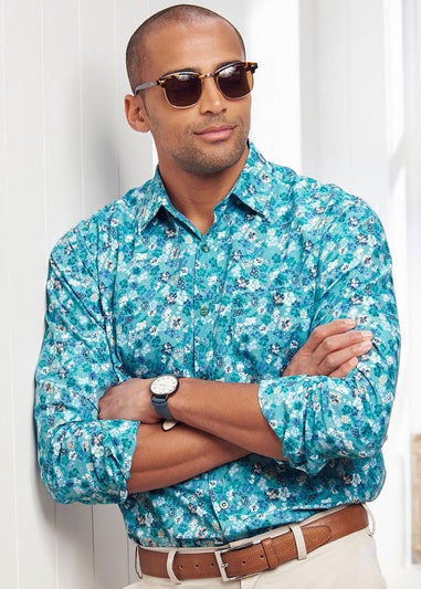Cotton Traders Light Jade Long Sleeve Classic Soft Touch Print Shirt