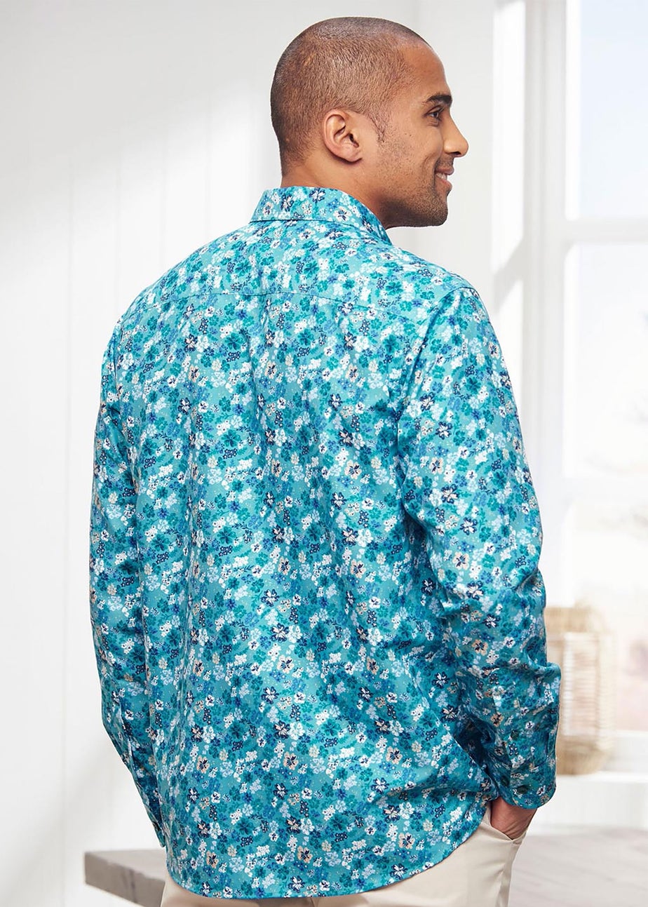 Cotton Traders Light Jade Long Sleeve Classic Soft Touch Print Shirt