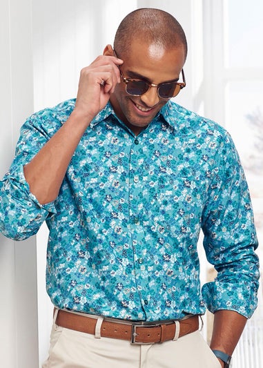 Cotton Traders Light Jade Long Sleeve Classic Soft Touch Print Shirt