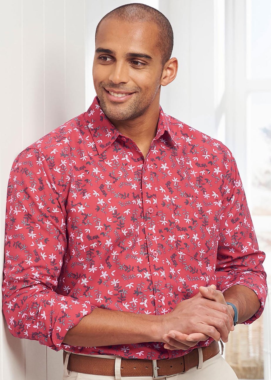 Cotton Traders Red Coral Long Sleeve Classic Soft Touch Print Shirt