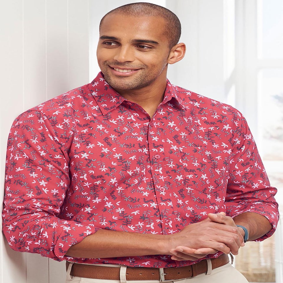 Cotton Traders Red Coral Long Sleeve Classic Soft Touch Print Shirt