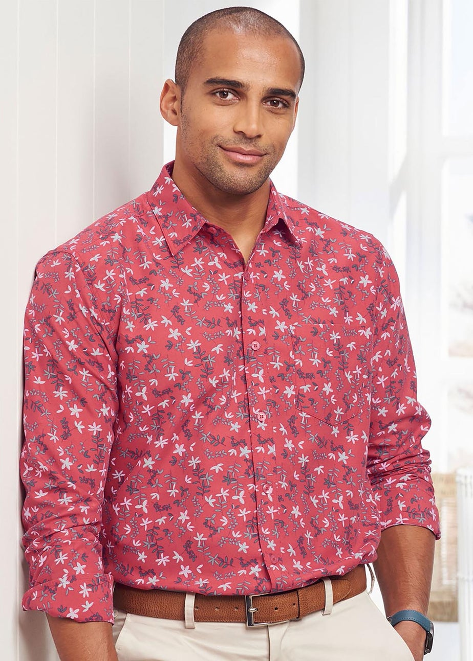 Cotton Traders Red Coral Long Sleeve Classic Soft Touch Print Shirt