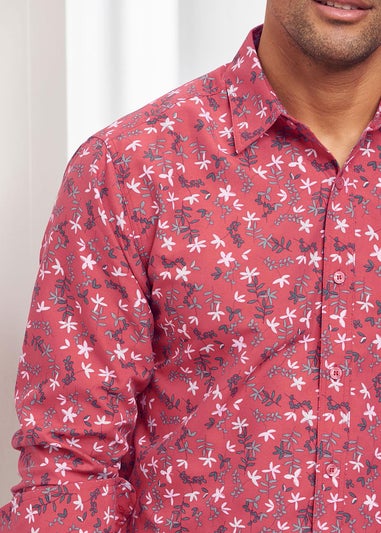 Cotton Traders Red Coral Long Sleeve Classic Soft Touch Print Shirt