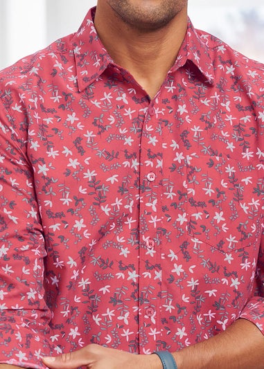 Cotton Traders Red Coral Long Sleeve Classic Soft Touch Print Shirt