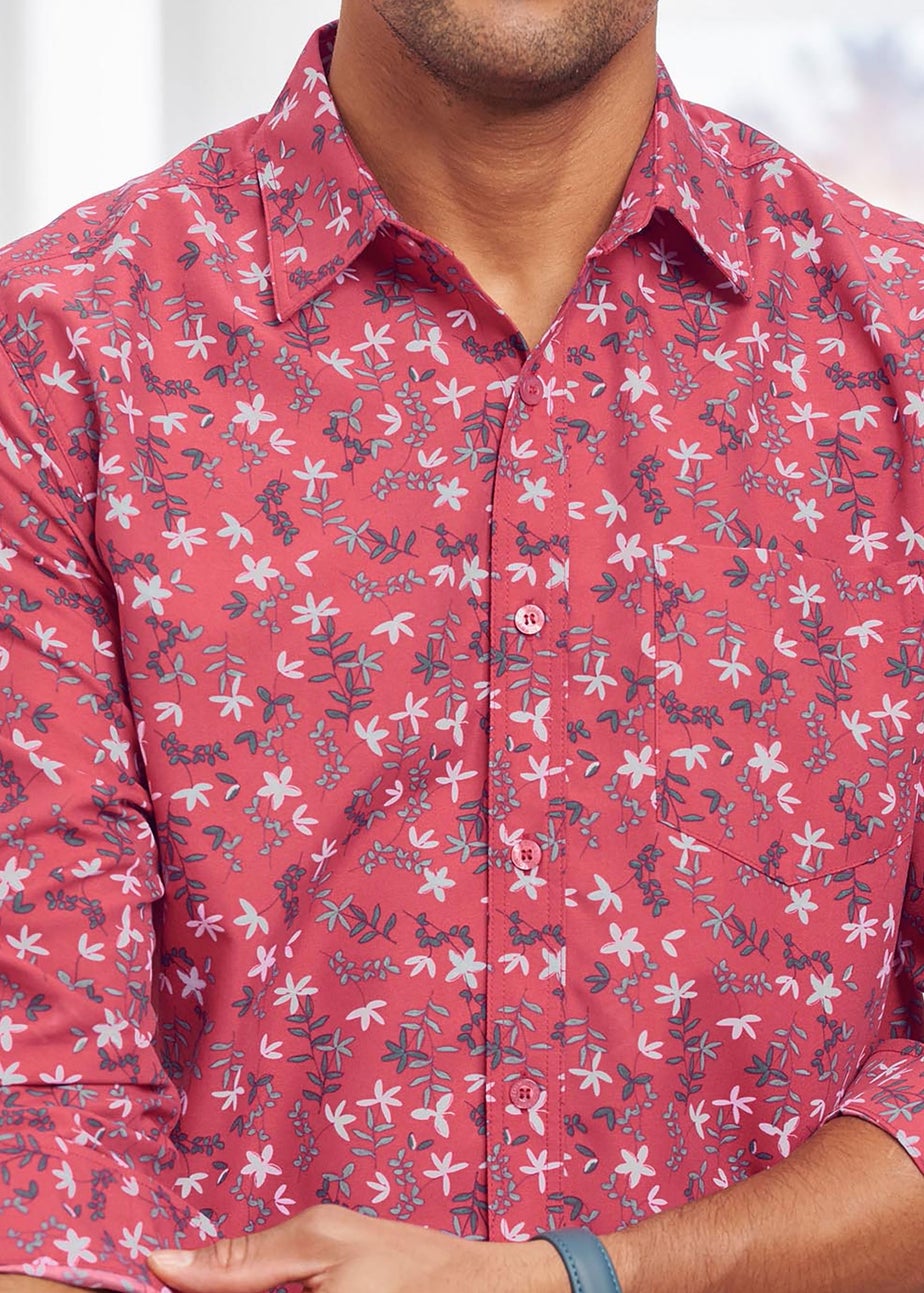 Cotton Traders Red Coral Long Sleeve Classic Soft Touch Print Shirt