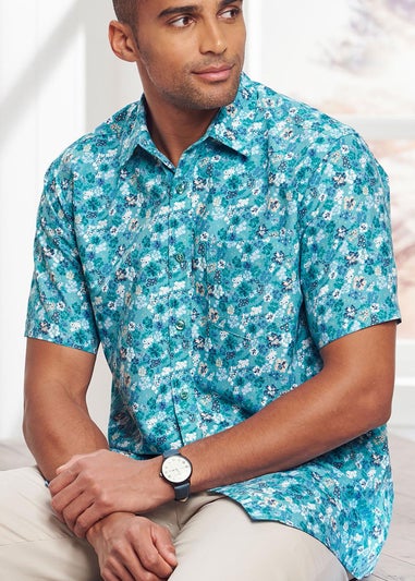 Cotton Traders Light Jade Short Sleeve Classic Soft Touch Print Shirt