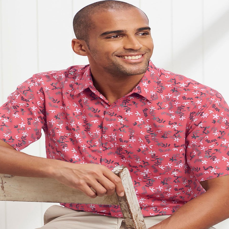 Cotton Traders Red Coral Short Sleeve Classic Soft Touch Print Shirt