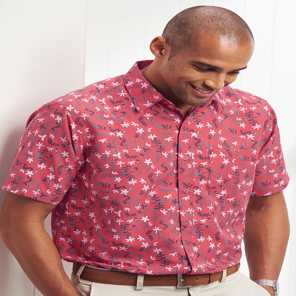 Cotton Traders Red Coral Short Sleeve Classic Soft Touch Print Shirt
