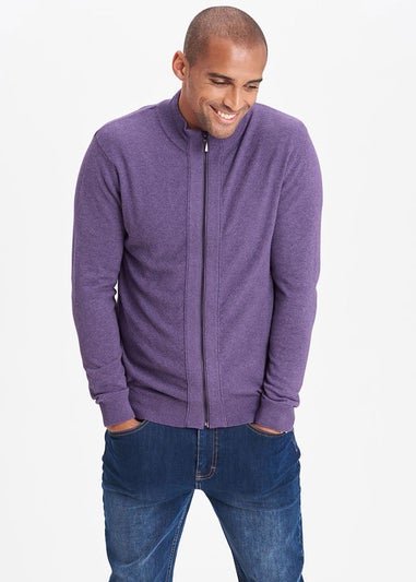 Cotton Traders Dusky Purple Textured Knit Zip Through Cardigan