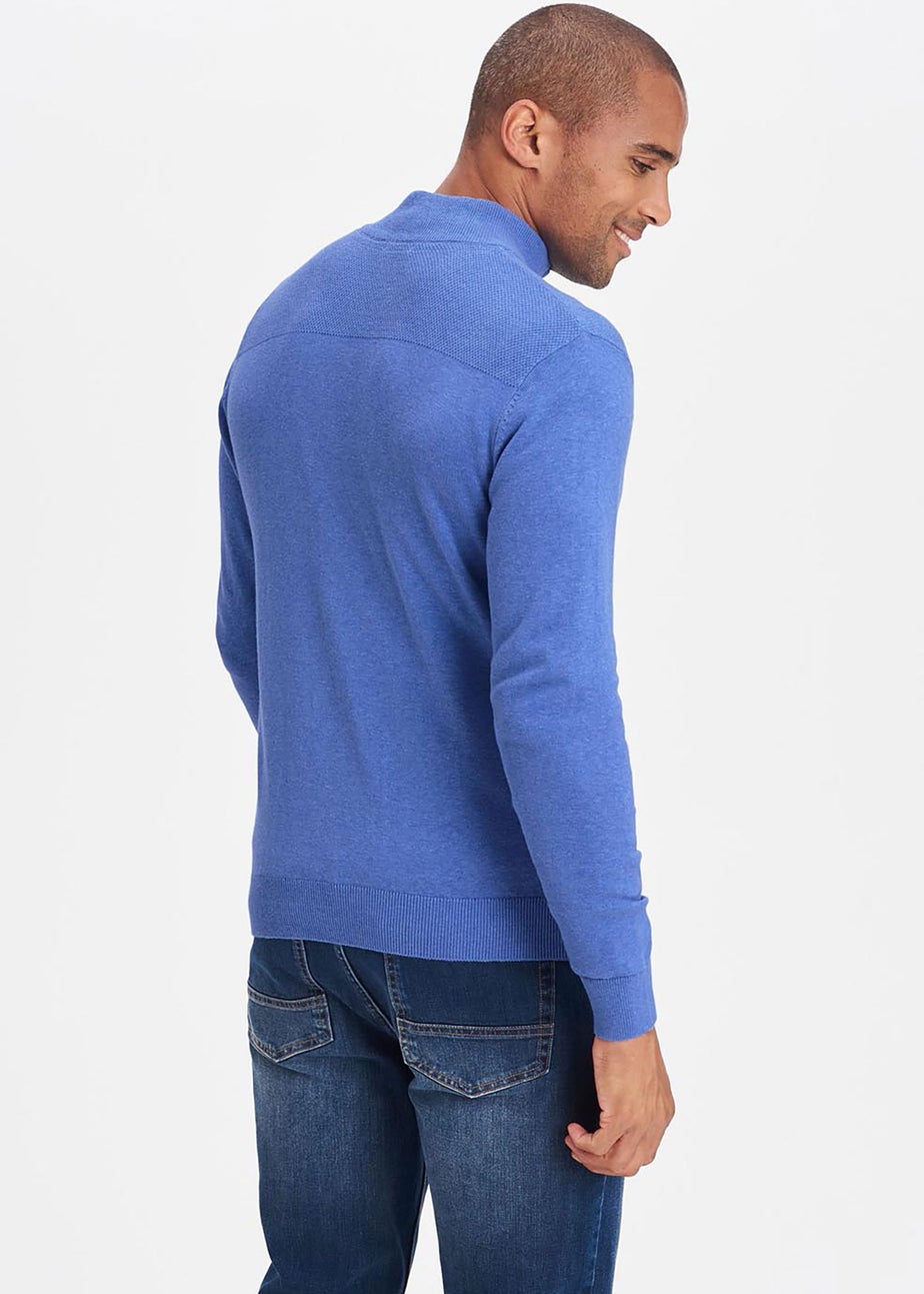 Cotton Traders Deep Iris Textured Knit Zip Through Cardigan