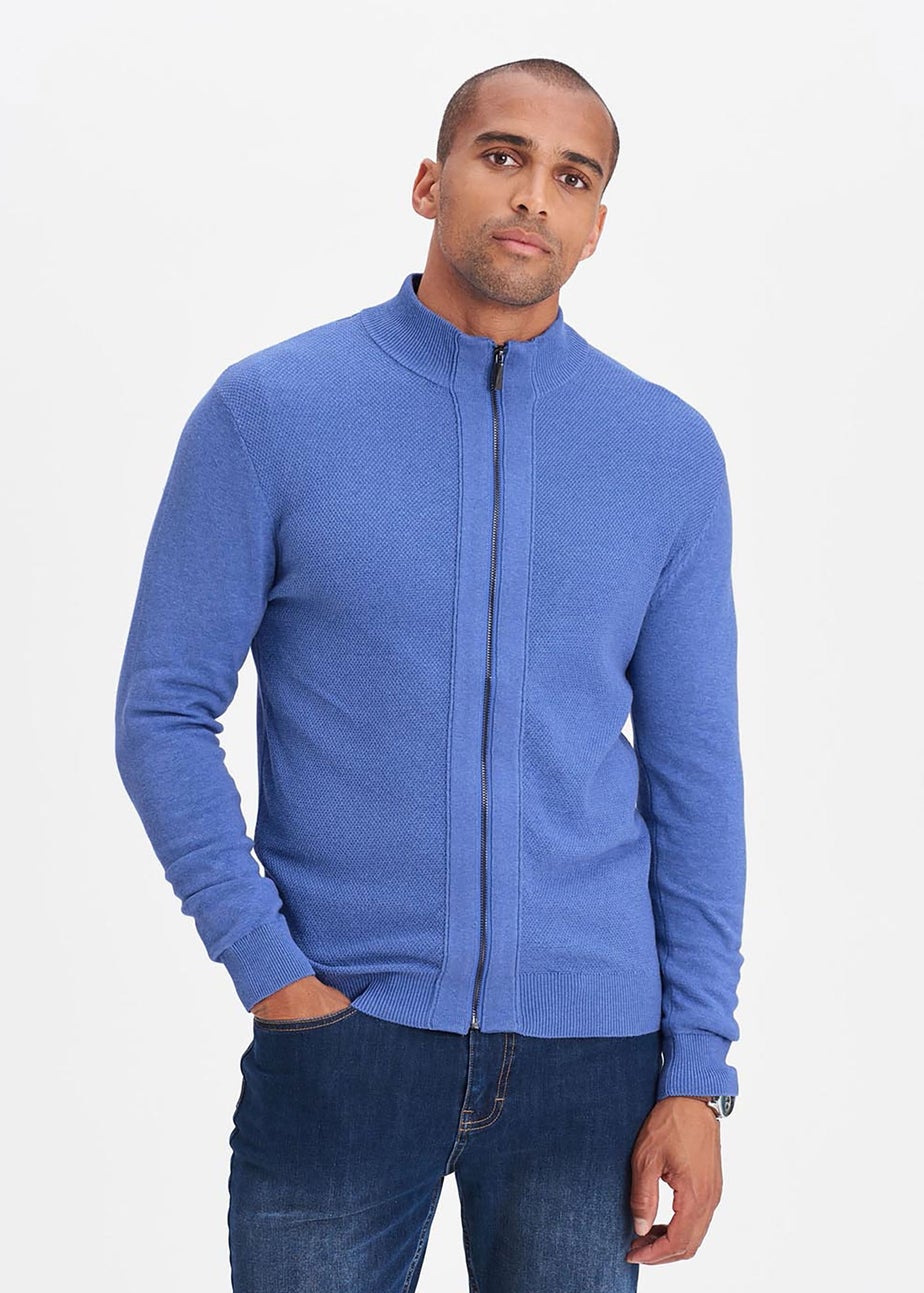 Cotton Traders Deep Iris Textured Knit Zip Through Cardigan