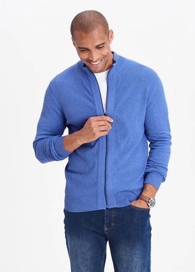 Cotton Traders Deep Iris Textured Knit Zip Through Cardigan