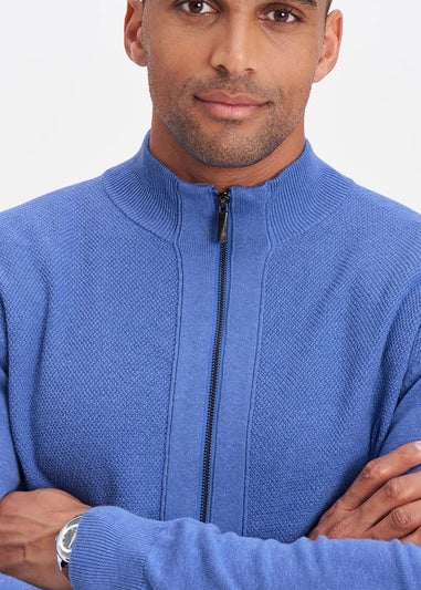 Cotton Traders Deep Iris Textured Knit Zip Through Cardigan