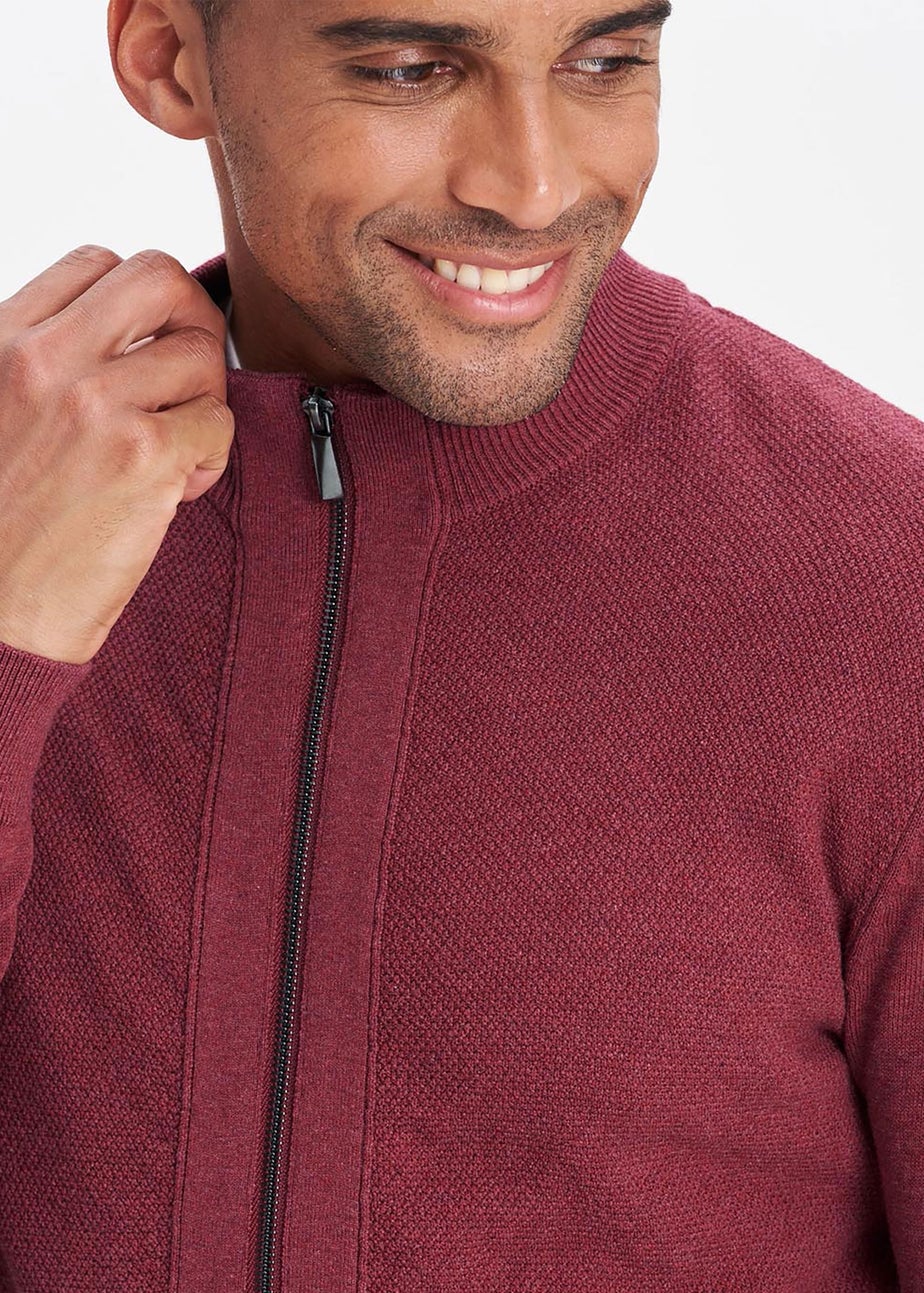 Cotton Traders Light Berry Textured Knit Zip Through Cardigan