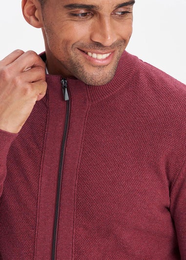 Cotton Traders Light Berry Textured Knit Zip Through Cardigan