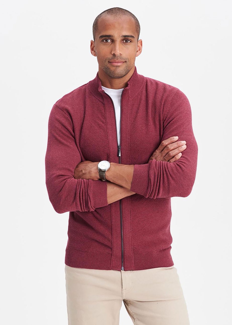 Cotton Traders Light Berry Textured Knit Zip Through Cardigan