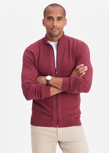 Cotton Traders Light Berry Textured Knit Zip Through Cardigan