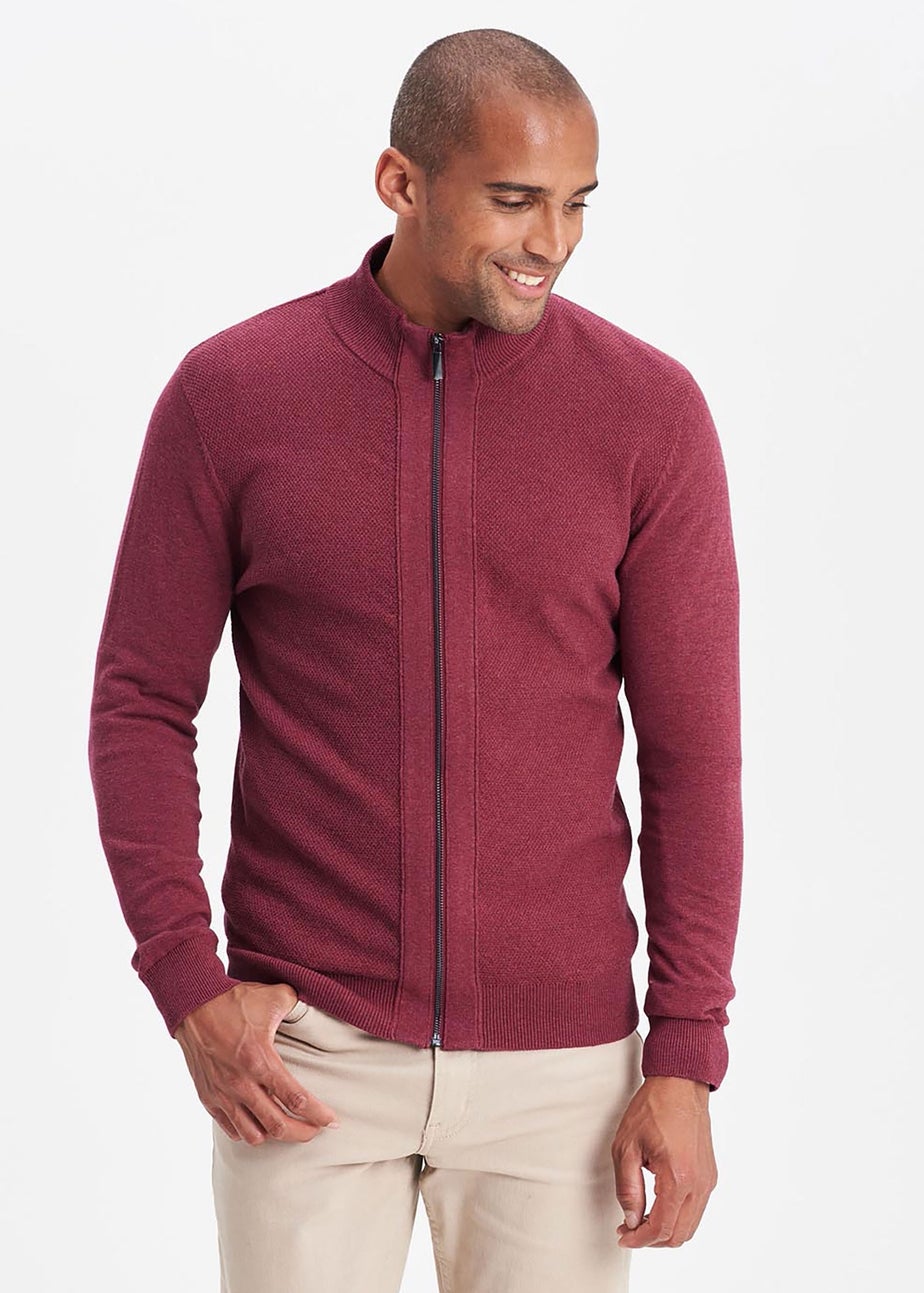 Cotton Traders Light Berry Textured Knit Zip Through Cardigan