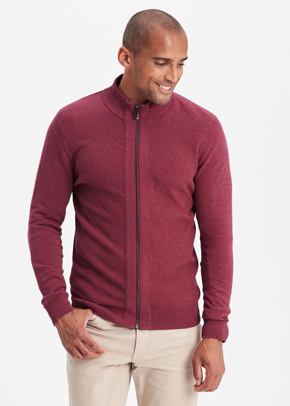 Cotton Traders Light Berry Textured Knit Zip Through Cardigan