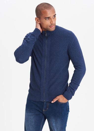 Cotton Traders Dark Sky Textured Knit Zip Through Cardigan