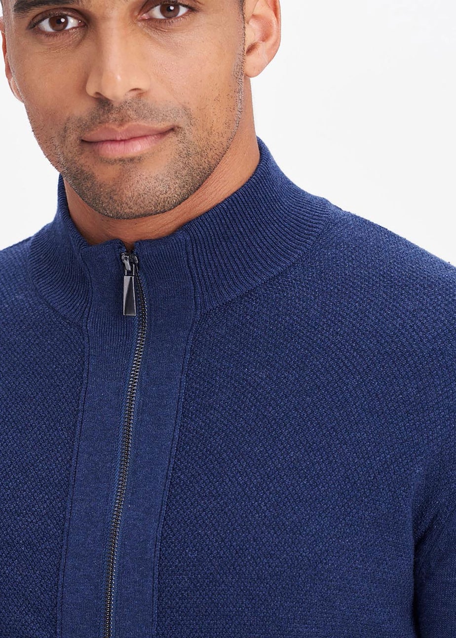 Cotton Traders Dark Sky Textured Knit Zip Through Cardigan