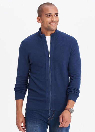 Cotton Traders Dark Sky Textured Knit Zip Through Cardigan