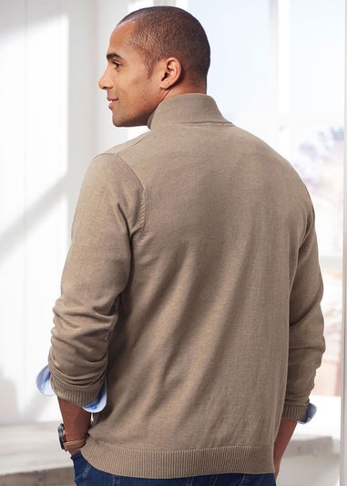 Cotton Traders Sandstone Cotton Zip-Through Cardigan