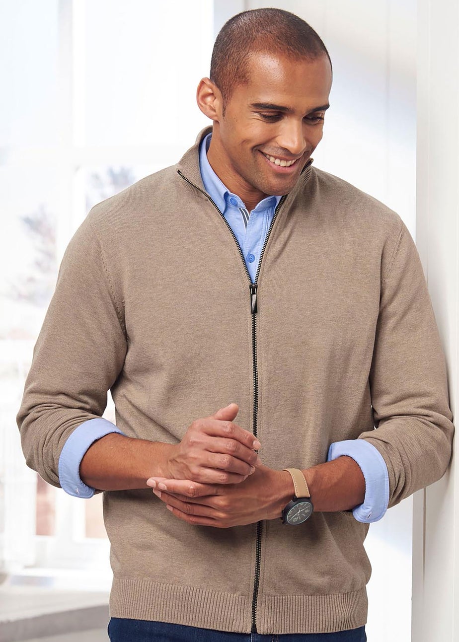 Cotton Traders Sandstone Cotton Zip-Through Cardigan