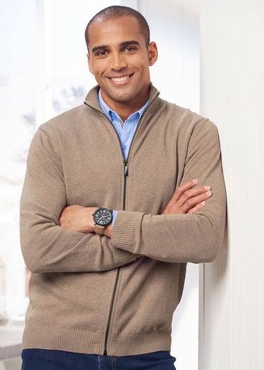 Cotton Traders Sandstone Cotton Zip-Through Cardigan