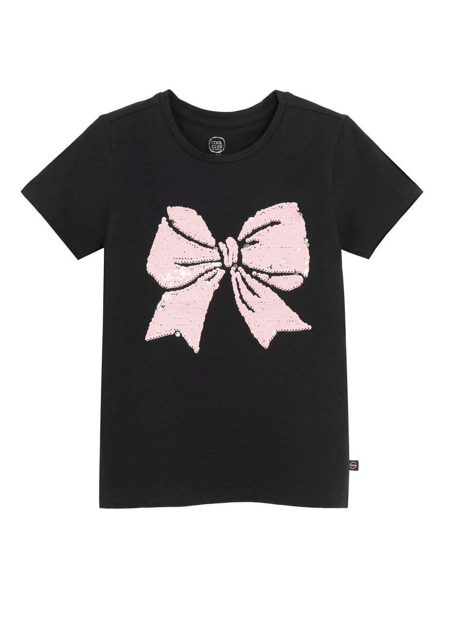 Cool Club Black Short Sleeve Printed Bow T-Shirt (2-7 yrs)