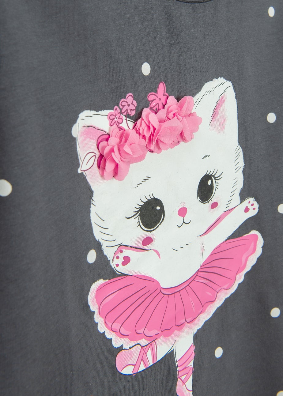 Cool Club Black Long Sleeve printed Ballerina Cat Top (3-7 yrs)