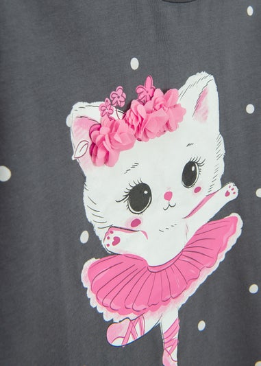 Cool Club Black Long Sleeve printed Ballerina Cat Top (3-7 yrs)