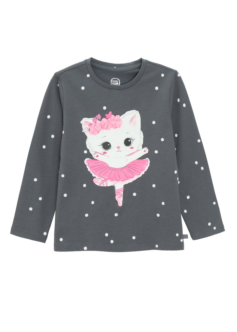 Cool Club Black Long Sleeve printed Ballerina Cat Top (3-7 yrs)