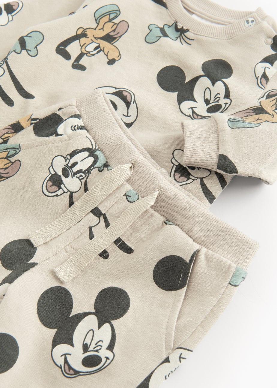 Cool Club Beige Mickey Mouse 2-Piece Printed Sweatshirt and Jogger Outfit Set (2-24 mnths)