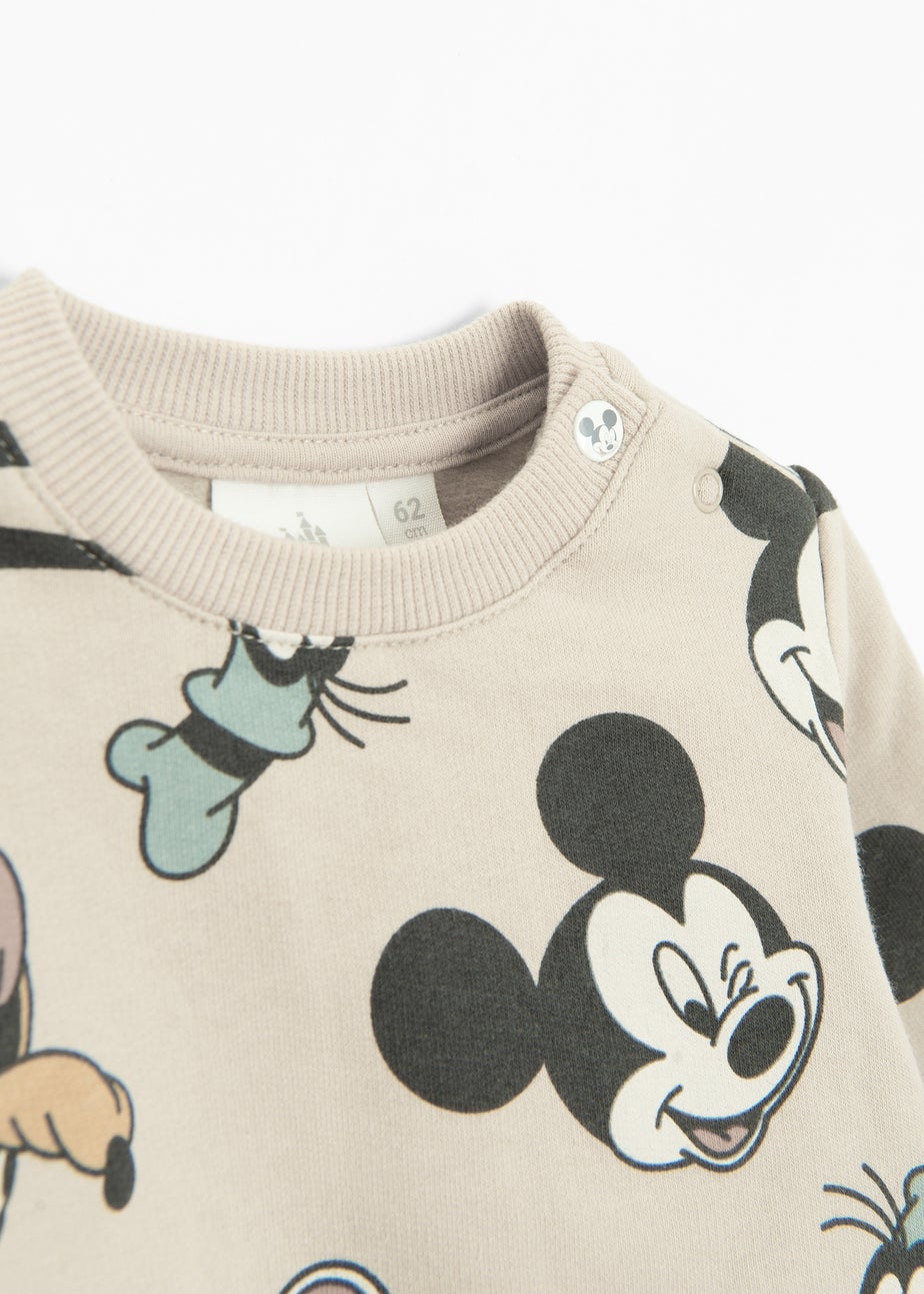 Cool Club Beige Mickey Mouse 2-Piece Printed Sweatshirt and Jogger Outfit Set (2-24 mnths)
