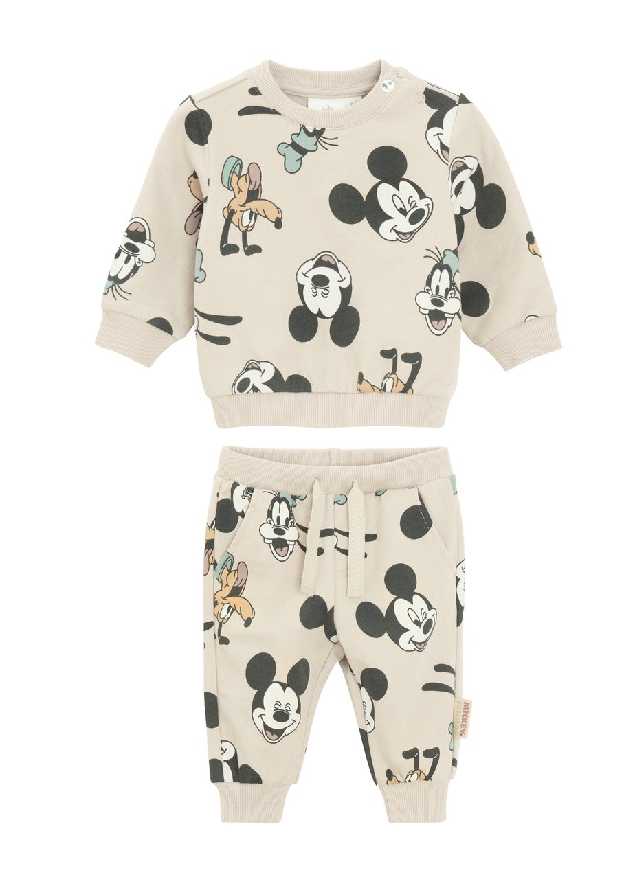 Cool Club Beige Mickey Mouse 2-Piece Printed Sweatshirt and Jogger Outfit Set (2-24 mnths)