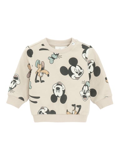Cool Club Beige Mickey Mouse 2-Piece Printed Sweatshirt and Jogger Outfit Set (2-24 mnths)