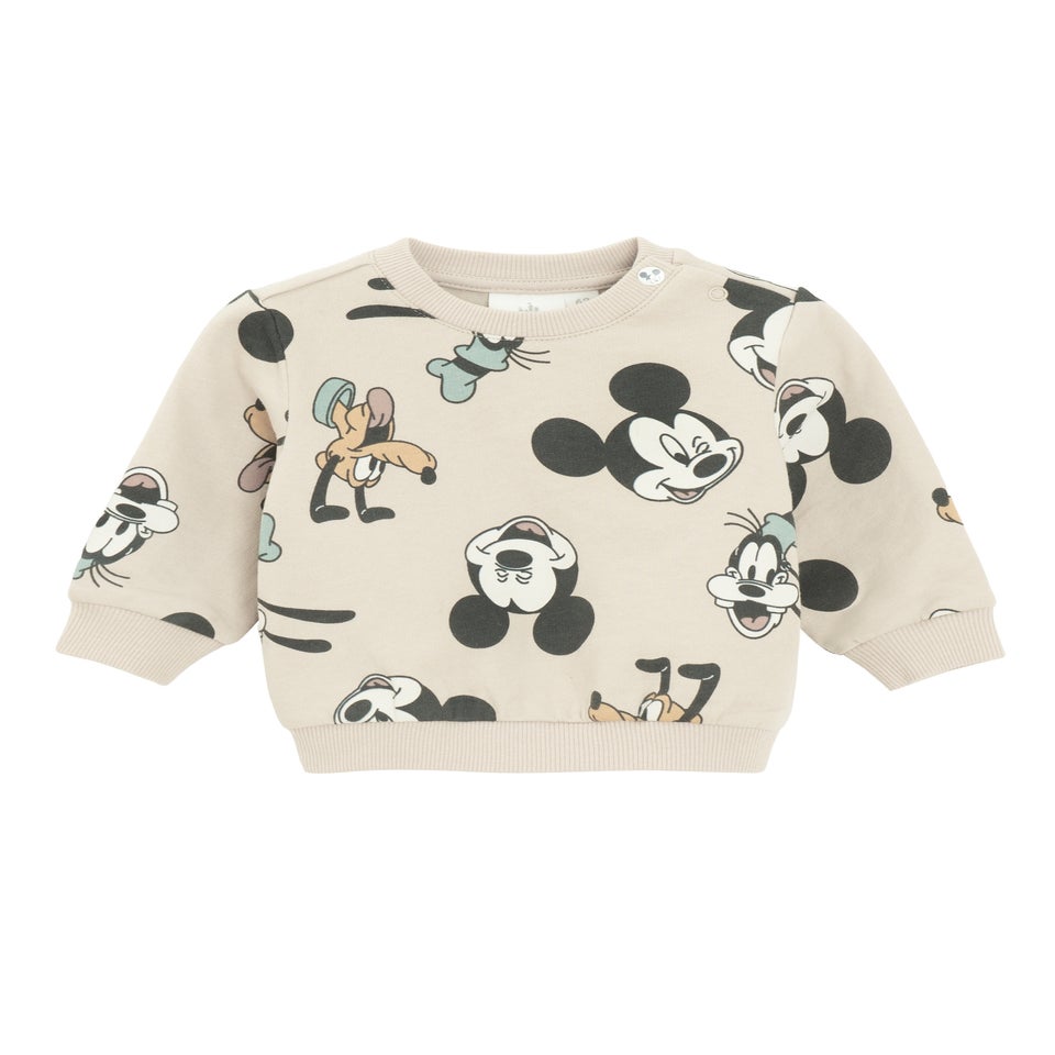 Cool Club Beige Mickey Mouse 2-Piece Printed Sweatshirt and Jogger Outfit Set (2-24 mnths)