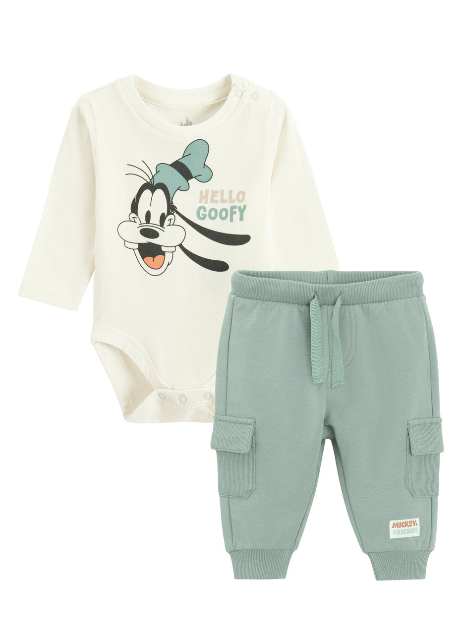 Cool Club Green Goofy Print 2-Piece Bodysuit and Jogger Outfit Set (2-24 mnths)