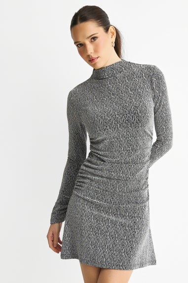 Gini London Grey High Neck Stud Hot Fix Stretchy Mini Dress