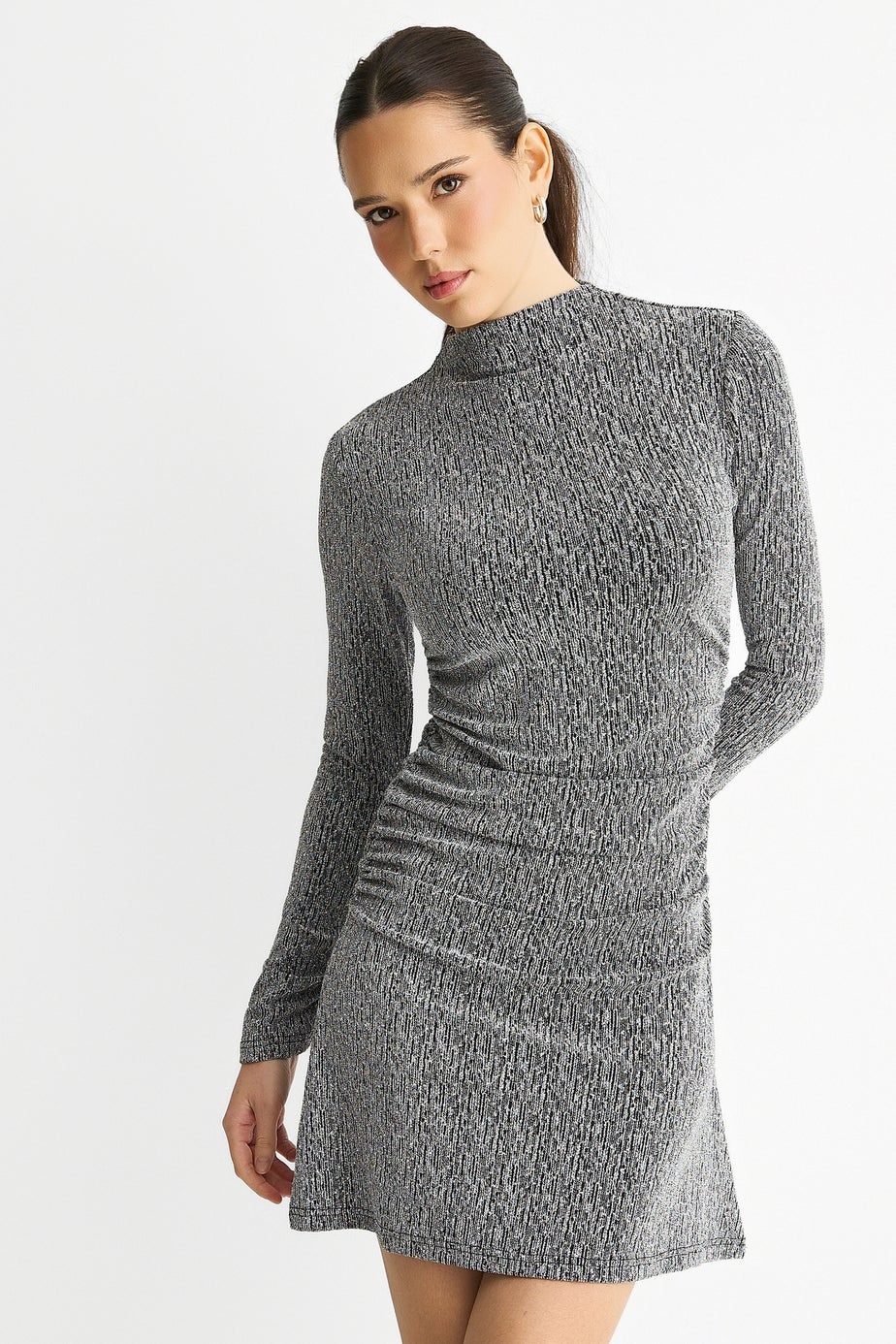 Gini London Grey High Neck Stud Hot Fix Stretchy Mini Dress