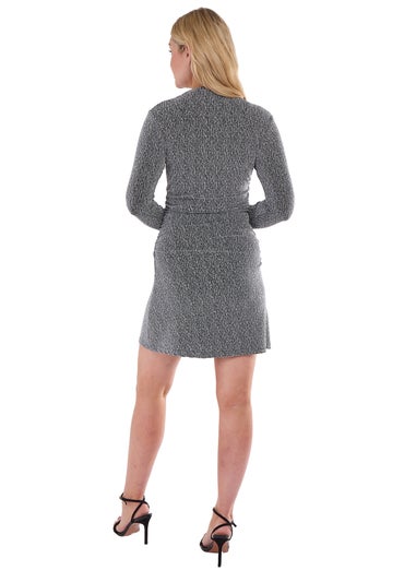 Gini London Grey High Neck Stud Hot Fix Stretchy Mini Dress