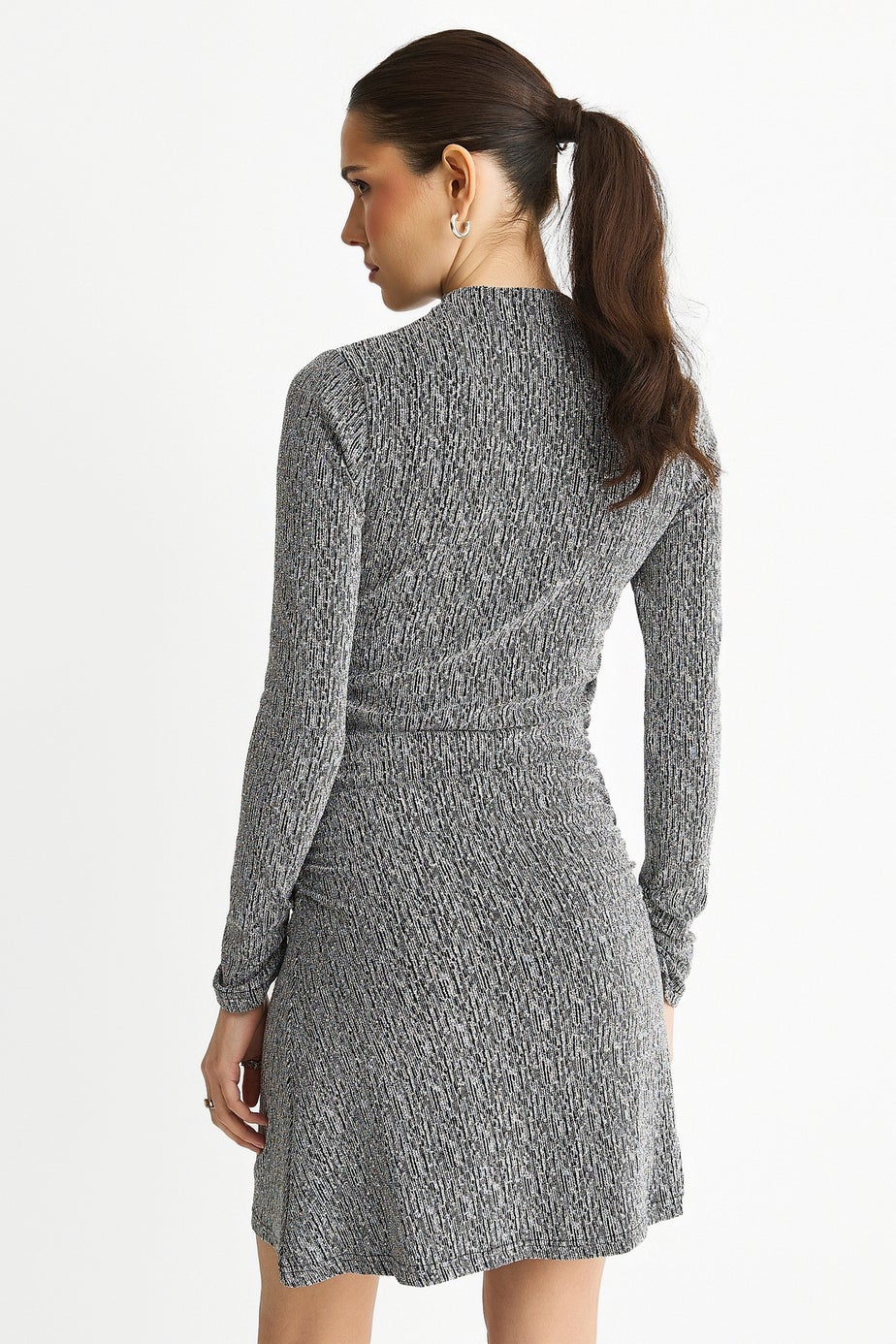 Gini London Grey High Neck Stud Hot Fix Stretchy Mini Dress