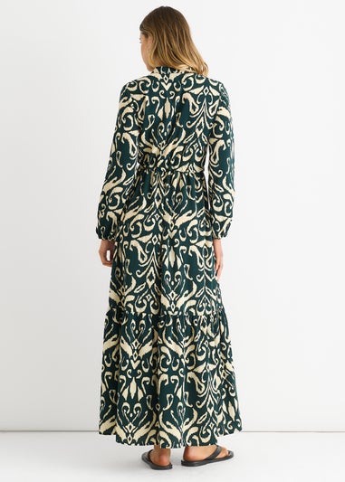 Gini London Green Ikat Print Tie Waist Maxi Dress