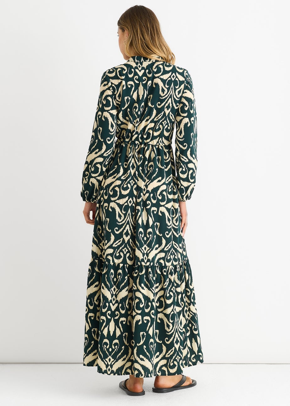 Gini London Green Ikat Print Tie Waist Maxi Dress
